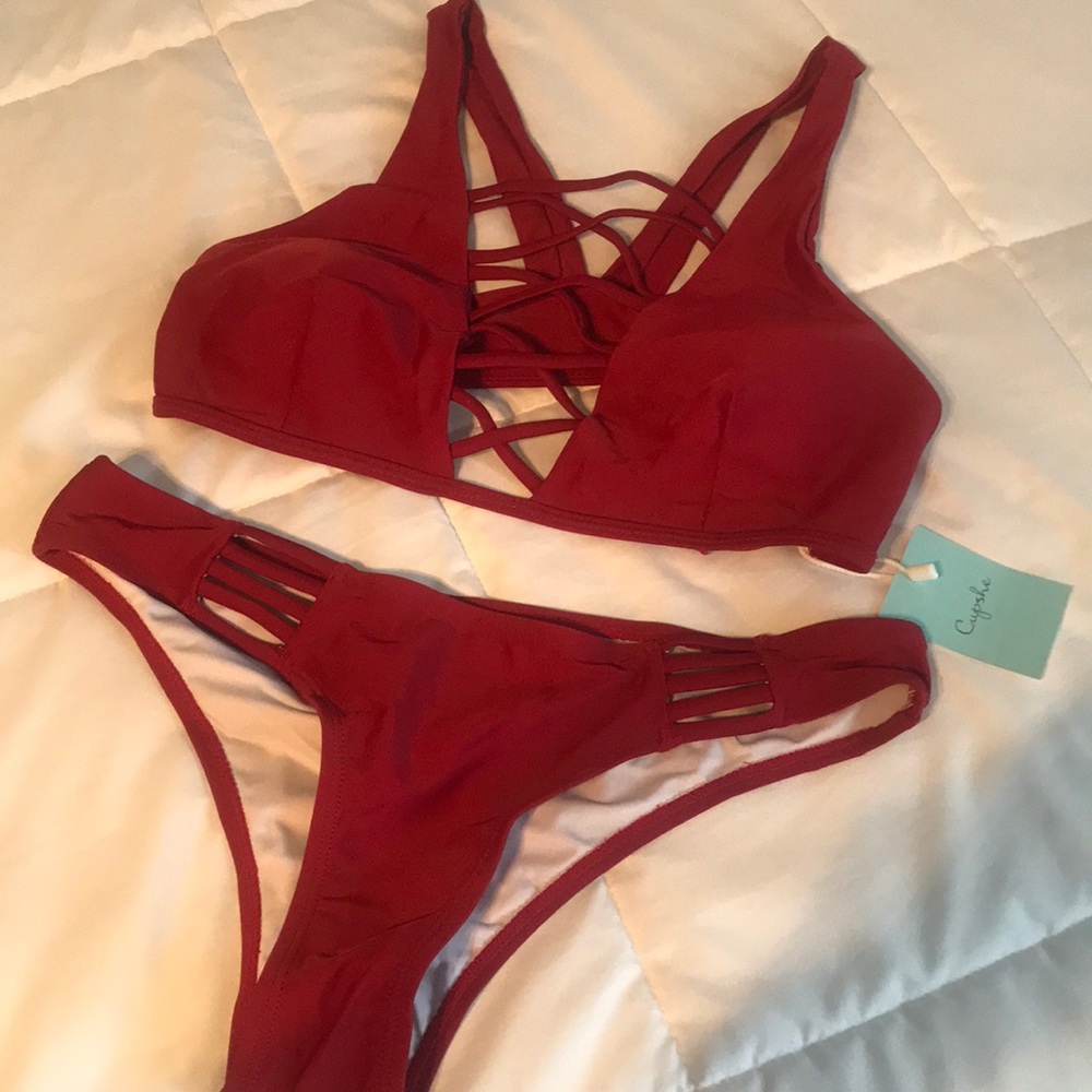 New - red lace up bikini!